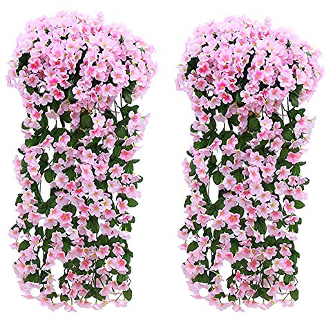 Fycooler Künstlich Veilchen Hängende Blumen, Künstlich Efeublumen Künstlicher Hängender Glyzinien,Kunstblumen Veilchen Hgende Blumen für Outdoor Heimdekoration Garten/Hof Schnur Blumendekoration