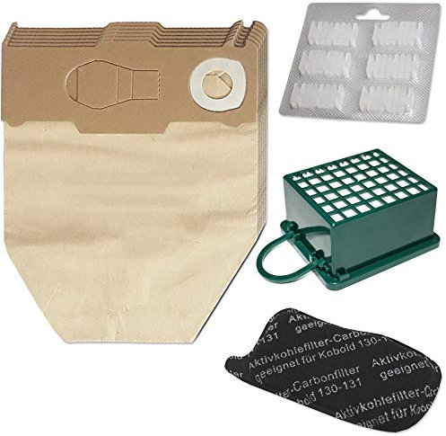 Set 6 sacchetti per aspirapolvere + 6 Profumi + Filtro HEPA + Filtro carbone adatti per Vorwerk Folletto VK 130 131 SC - VK130, VK131 - FP 130 131 - con carta speciale