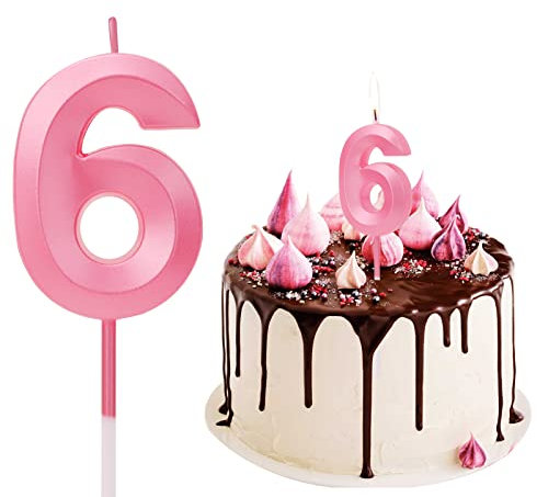 Geburtstag Nummer Kerzen, Zahlenkerze Rosa Mädchen Geburtstagskerzen Kuchen Kerzen Zahl 6 Glitzer Kuchen Topper Dekoration für Hochzeit Geburtstag Jubiläum Feier Abschluss, Rosa (6)