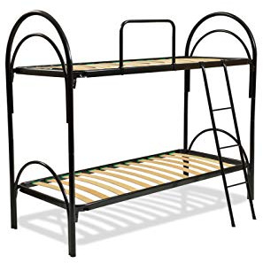 Bed Store SISTEMI RIPOSO Letto a Castello Scomponibile in Ferro con Doghe in Legno Modello Arco, 80x202x152 cm, con Scaletta e Sponda Laterale, Nero