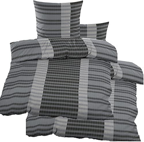 4-Piece Seersucker Bed Linen 2X 135 x 200 cm + 80 x 80 cm Grey Cross-Striped Non-Iron Microfibre (60363)