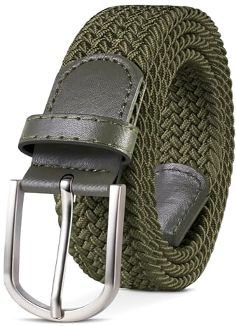 TANGCHAO Stoffgürtel Stretchgürtel Elastik Flechtgürtel Geflochtener und Elastischer Dehnbarer Gürtel für Damen und Herren Breite 3.3cm Grün 120cm