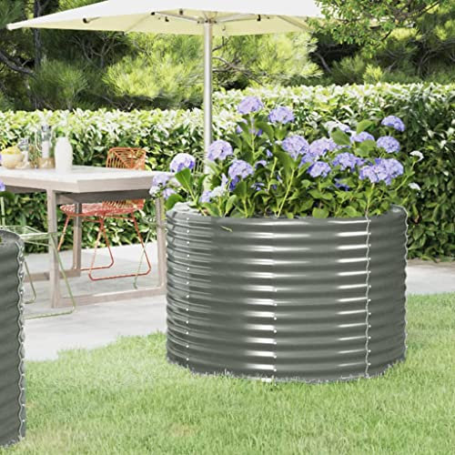 WIFESE Macetero de acero recubierto de polvo, 100 x 100 x 68 cm, maceta grande, jardinera de metal, maceta grande para exteriores, maceta grande, maceta para verduras, color gris