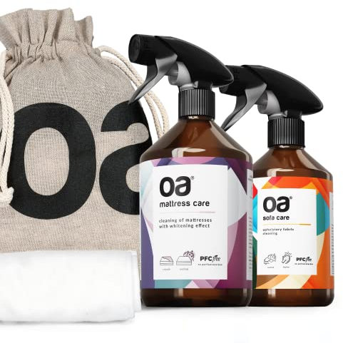 OA Kit de Limpieza Colchones y de Camas (Pack de 4) I Limpiador Colchones MATTRESS CARE I Limpia Tapicerias SOFA CARE I Limpiador Sofa, Textiles, Colchón I Bayeta de Limpieza de Microfibra I PFC-free