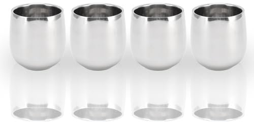 HERCHR Paquete De 4 Tazas de Doble Pared de Acero Inoxidable de 200 ml, Camping Vasos irrompibles de Cerveza, Taza de Café, A prueba de calor Vasos de Metal Para Viajes, hogar, oficina, fiesta
