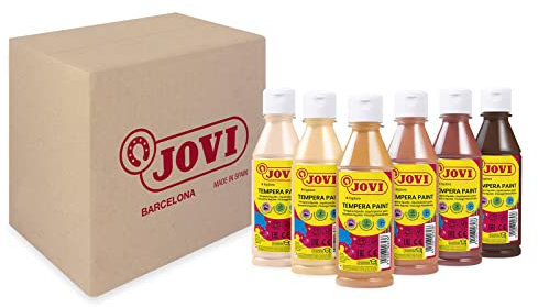 Jovi - Témpera líquida, Estuche 6 botes de 250ml, Colores Multicultural, Pintura a base de ingredientes naturales, Fácil de lavar, Sin gluten, Ideal para uso escolar (502/6M)