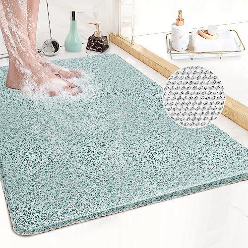 Corner Shower Mat Non Slip,Anti Mould Bath Mat,Loofah Sector Bathroom Mats,21 Inch Quadrant Shower Mats with Drain,PVC Bathtub Rug for Tub & Wet Floor,Washable Stall Rugs,Quick Drying,Inside Outside