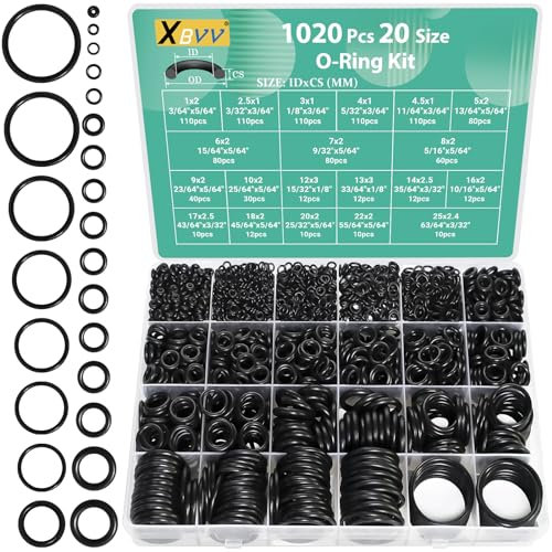XBVV 1020 Stück O-Ring-Kit 20 Größe Nitrilkautschuk O-Ring-Sortiment Set für Auto Auto Fahrzeug Reparatur Wasserhahn Sanitär Luft oder Gas Dichtungsanschlüsse widerstehen Öl und Hitze