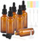 VMUTGA 6 Pièces Flacon Compte Gouttes, 50ml Marron Bouteilles Compte-gouttes en Verre Vide Réutilisables avec Pipettes pour Parfums Cosmétiques Huile Essentielle Aromathérapie Massage Laboratoire