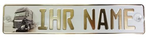LKW Truck Fahrerschild Schild Namensschild mit FOTO Ihr Name oder Text Funschild Fun Schild Wunschtext AUTO Gold, Geburtstag Geschenk