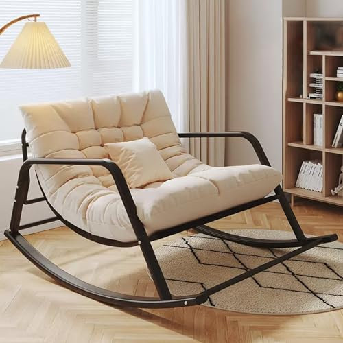 Doppelt Komfortabel Schlafzimmer Schaukelstuhl mit Gepolstert, Atmungsaktiv Wohnzimmer Rocking Chair Mit Armlehnen, Draussen Gartenliege, Modern relaxsessel, Ergonomiestuhl ( Color : Off-white+black l