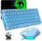 AK33 TKL 80 % Blaue Wired Mechanische Gaming-Tastatur Set, QWERTY Clicky Blue Switch, Kompakt 82 Tasten Regenbogen-LED-Backlit, 2500 DPI, 7 Tasten, RGB-backlit Maus + Mauspad für Büro und Spiele