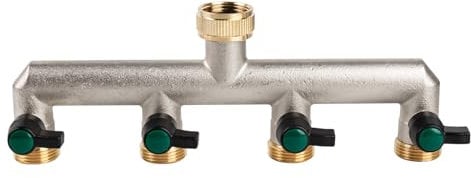 Tesmotor 4-Wege T-Verteiler für Wasserhähne, Messing mit 4 leckagefreien Kugelhähnen