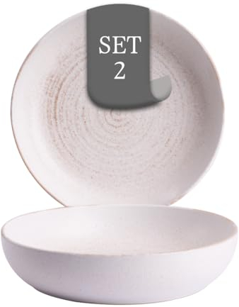 Costa Nova Vermont tiefe Teller - 2er-Set, Steingut, Ø 22 cm, Elfenbein Weiß, Seidenglanz, Spiralmuster, handwerklich, für Pasta, Suppen oder als Servierteller, spülmaschinenfest