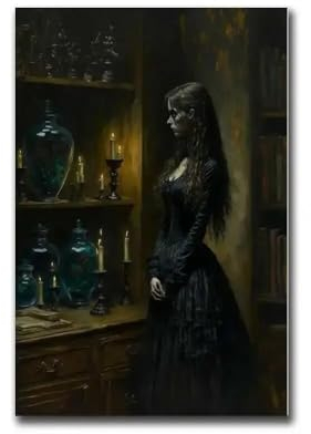 WTKYLMP Poster Und Drucke Spooky Ghost Artwork, Gothic Witch, Halloween Thematische Kunst, Gruselige Vintage Ölgemälde, Mystische Kunstdrucke 40x60cm Rahmenlos