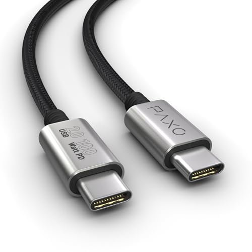 0,2m Ladekabel, 100W Power Delivery, USB C auf USB C Kabel, USB 2.0, elegante Metallstecker, besonders flexibler Stoffmantel in schwarz