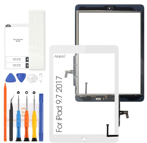 Bildschirm für iPad 2017 5th Generation 9.7 Touchscreen - für iPad 5 Touch Screen Digitalisierer A1822 A1823 Glas Schwarz mit Home Button (Kein LCD,weiß)