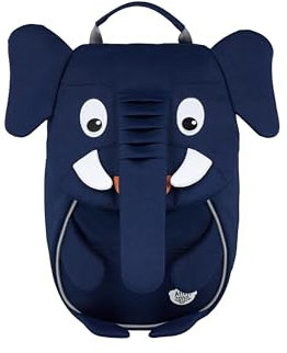Affenzahn Kleiner Freund Kindergarten-Rucksack für 1-3 Jährige Ergonomisch Reflektierend Ziehzunge mit Namensschild Elefant - Dunkelblau