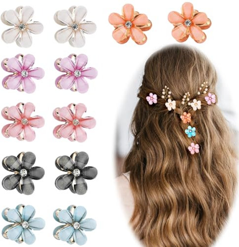 XYTAHDM 12 Pinzas de Pelo, Pinza de Pelo de Diamante, Pinza de Pelo para Mujer, Elegantes Pinzas de Pelo Pequeñas con Flor, Pinza de Pelo Antideslizante, Pinza de Pelo para Mujer