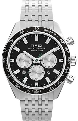 Timex Waterbury Herren-Armbanduhr, 41 mm, schwarzes Edelstahlarmband, schwarzes Zifferblatt, Edelstahlgehäuse TW2Y29100