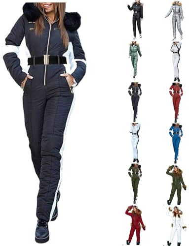 DFSDJEUW womens ski suit one piece Ski Suits for Women One Piece Waterproof Winter Warm Snow Skiing Sets Windproof Outdoor Sports Snowsuit Jumpsuit Overall Snowboarding walking trousers women Black S