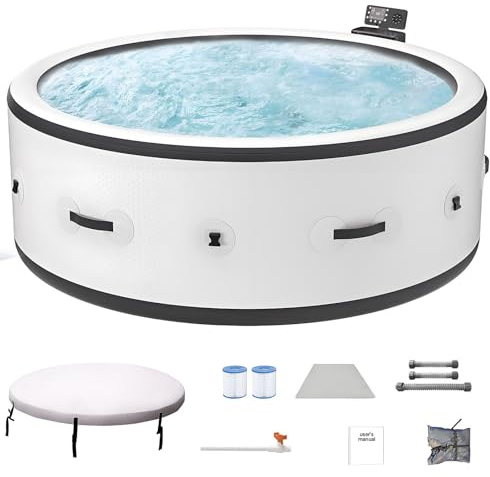 Grande Vasca Idromassaggio per 4-6 Persone, Set Spa a Bolle Massaggianti Gonfiabile e Portatile per Esterno, con 180 Gettoni ad Aria e Copertura Termica, per Famiglia in Terrazza e Giardino L