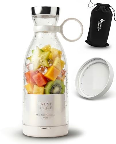 Fresh Juice Portable Blender with Velvet Bag by Fresh Vitality - USB Rechargeable Smoothie Maker - BPA-Free Personal Juicer for Gym & Travel (Pearl White)