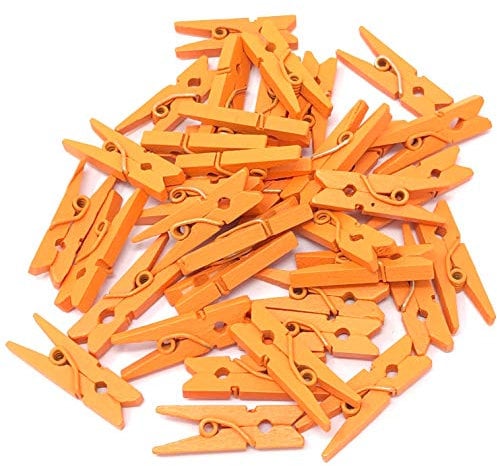 Lot de 50 mini pinces à linge en bois orange pour décoration de fête de mariage vintage 25 mm