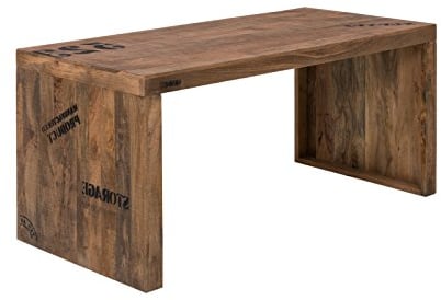 Woodkings® Schreibtisch oder Esstisch Hankey 160cm, Echtholz rustikal, Mango Holz, Arbeitstisch, Bürotisch mit Aufdruck Design Büromöbel Computertisch, Chefschreibtisch, auch als Esstisch