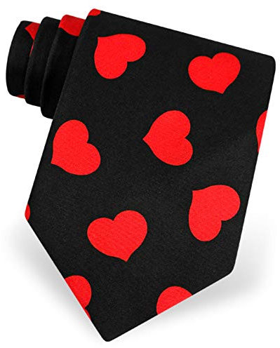 Wild Ties Herren Krawatte/Krawatte, 100% Seide, Schwarz mit roten Herzen