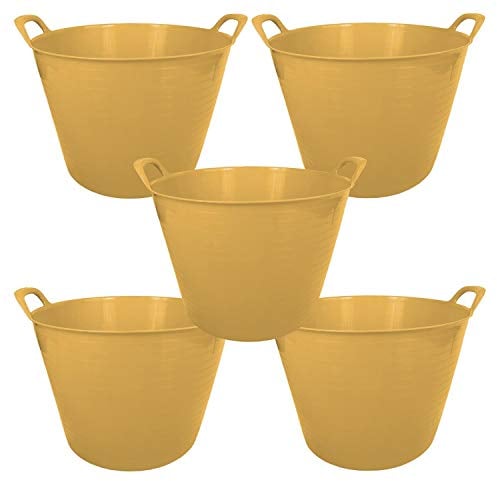 42L 42 Litre Large Eco-Friendly Recycled Flexi Tub - Yellow - Multi Purpose Robust Flexible Storage Container Bucket, Set of 5.