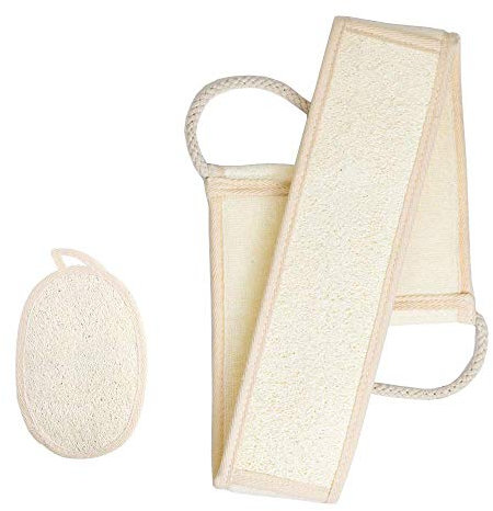 Luffaschwamm Rückenscrubber für Bad und Dusche bei DigHealth, Luffa Körperpad mit Rücken Gurt, 100% Luffa Natur Schwamm, Körper und Gesichts Peeling Zweiteiliges Set