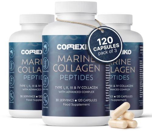 CORREXIKO Marine Collagen Tablets - 2000mg with Hyaluronic Acid - CORREXIKO | Supports hair, skin, nails, 360 capsules, 3-month supply, added vitamin C, minerals, hydrolysed peptides, CORREXIKO Marine