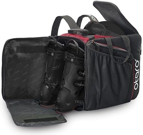 Otaro Skischuhtasche mit Helmfach (PRO | 57 L inkl. Rucksackträgern | Bordeauxrot) Premium Skitasche für Skischuhe | Auch als Schlittschuhtasche | Ideal zur Ski Tasche, Skisack Set, Skischuhtaschen