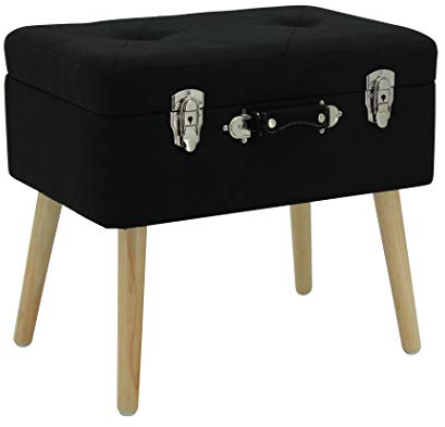 Happy Home Company 13159 Hocker Truhe Nachttisch Kommode Polsterhocker Truhenhocker mit Staufach Ottomane im Kofferdesign Baumwolle/Stoff SCHWARZ