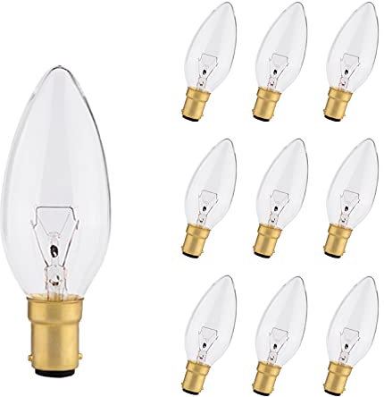 10 Pack B15 Candle Bulbs 60W, SBC Candle Bulbs Dimmable, B15 Bayonet Light Bulb Warm White 2700K, 230V, 600 Lumens