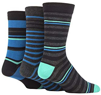 SockShop Men's Comfort Cuff Socks - Striped and Plain Soft Breathable & Cooling Bamboo Material Multipack of 3 Pairs Peacock 7-11