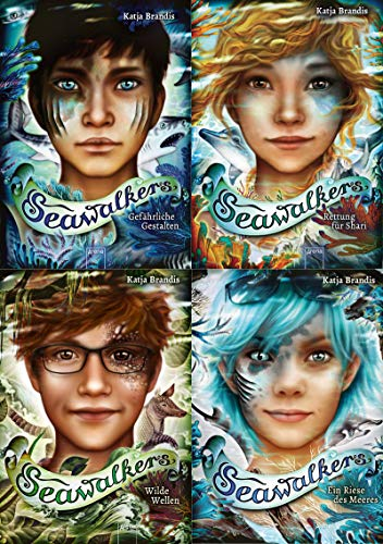 Seawalkers Band 1 - 4, (Gefährliche Gestalten + Rettung für Shari + Wilde Wellen + Ein Riese des Meeres) + 1 exklusives Lesezeichen - Arena Verlag