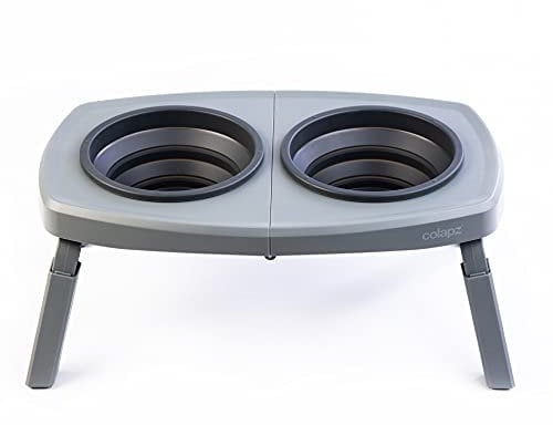 Colapz Lot de 2 Gamelles pour Chien Pliables Portables avec Support – Surélevées Gris