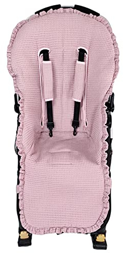Colchoneta o funda compatible con Bugaboo Camaleon, Buffalo, Fox + Protector de arneses. (Acolchado, Waffle rosa maquillaje)