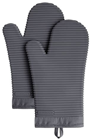 KitchenAid Ribbed Soft Silicone Oven Mitt Set, Charcoal Grey 2 Count