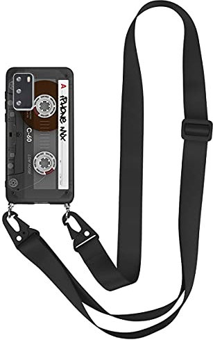 Yoedge Collier Coque Compatible avec Huawei P20 Lite 5,84, Noir Silicone Etui Housse avec Cordon Réglable Téléphone Lanyard Antichoc TPU Bumper Case pour Huawei P20 Lite, Bande magnétique