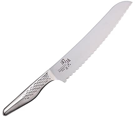 KAI Seki Magoroku Shoso Couteau à Pain 21,0 cm - Acier Inoxydable 5CR15MoV 56 (±1) HRC - Convexe - Manche en Acier Inoxydable 18-8 avec Motif en Diamant - Tranchant Dentelé - Fabriqué au Japon