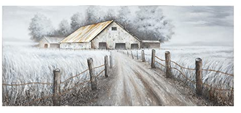 GILDE 3D Bild Landschaft mit Scheune Creme, grau 160 x 70 cm