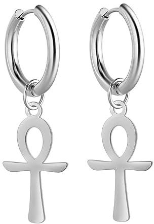 Ägyptisches Ankh-Kreuz, Anhänger, Edelstahl, Creolen, Schlüssel des Lebens, Amulett, klassischer Kreuzschmuck für Damen und Herren (Gold)