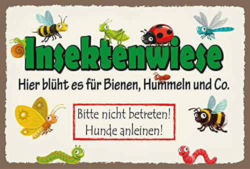 Blechschild 20x30cm gewölbt Insektenwiese Bienen Hummeln Deko Geschenk Schild