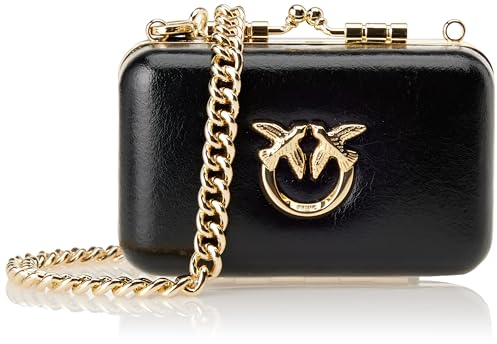 Pinko Damen Vanity Airpods Vitello Shiny V Reisezubehör-Umhängetasche, Z99q_schwarz-Antique Gold