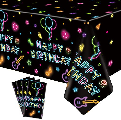 4 Stück Leuchtende Party Tischdecken Neon Geburtstag Party Tischtuch 51 x 86 Zoll Neon leuchtende Tischabdeckung Glühen in der dunklen Geburtstagsparty Tischtuch schwarzes Licht