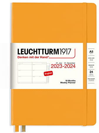 LEUCHTTURM1917 367602 Wochenkalender Medium (A5) 2024, 18 Monate, Rising Sun, Englisch
