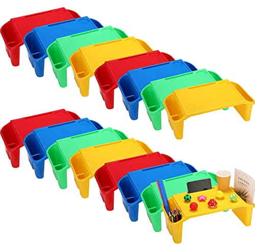 Kisston Knietablett für Kinder, Kunststoff, mit extra Stauraum, für Lebensmittel, Frühstück, Buch, Tasse, Tablet, 4 Farben, tragbare Aktivitäten, Kinder, Gaming, 12 Stück